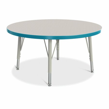 JONTI-CRAFT Berries Round Activity Table, 36 in. Diameter, E-height, Freckled Gray/Teal/Gray 6488JCE005